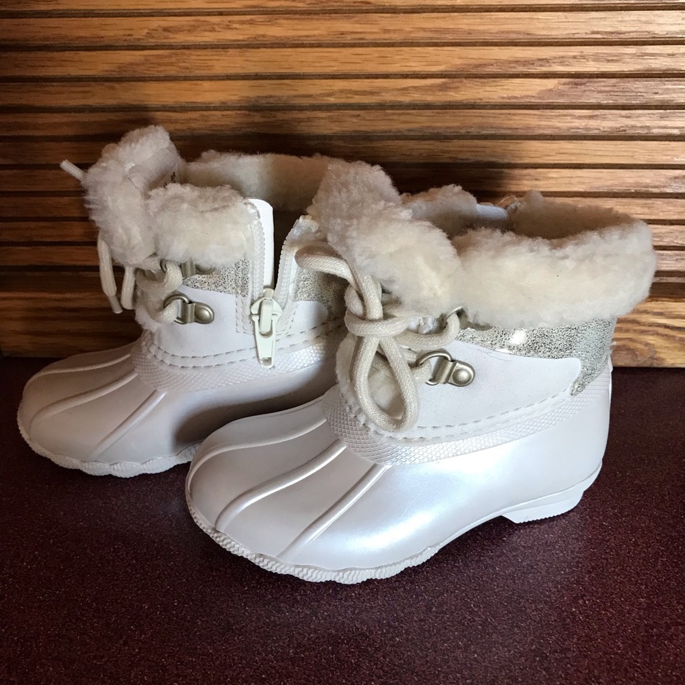 Sperry Kids White Faux Fur Rain & Snow Boots
